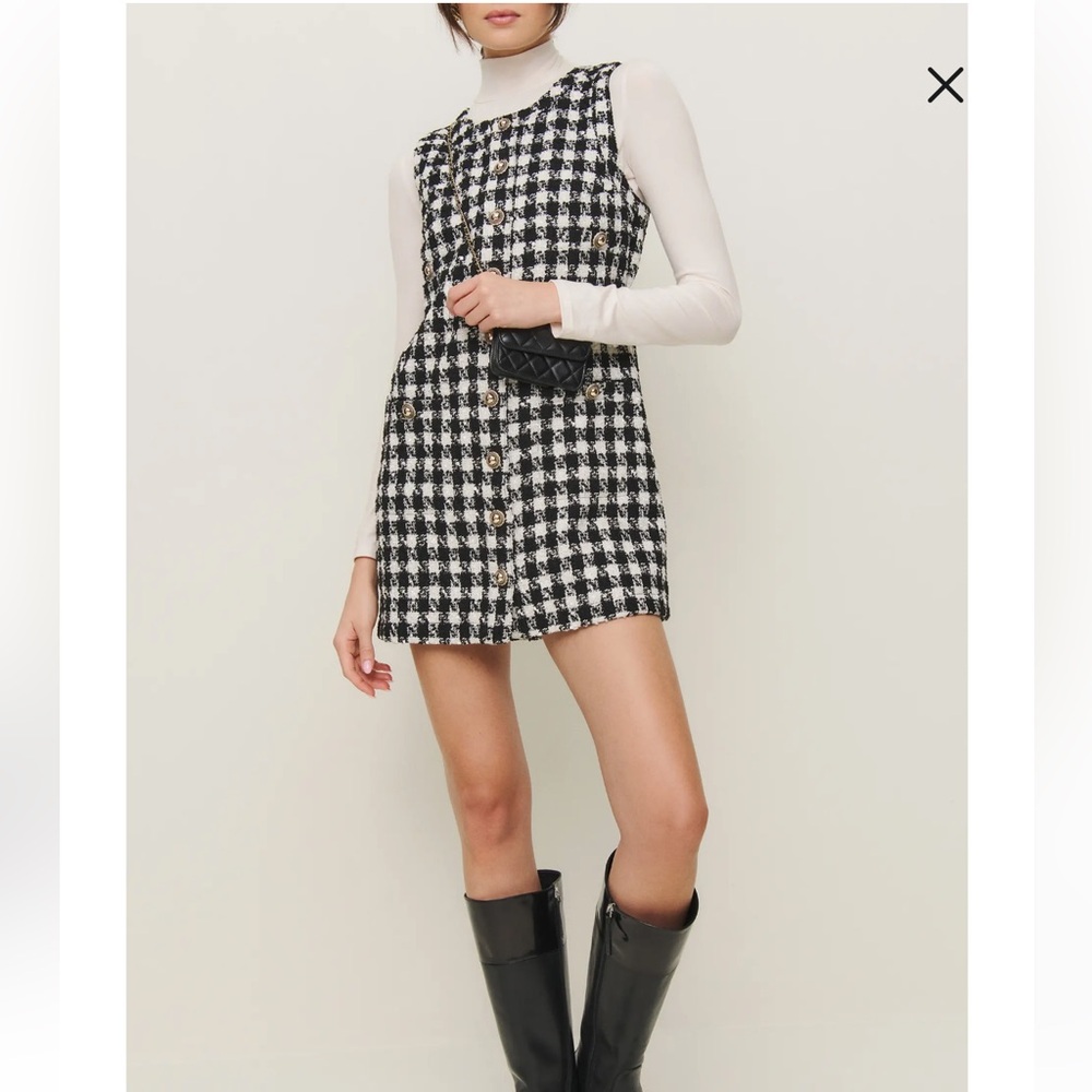 Reformation Tropez Black and White Tweed Shift Dress Size 2